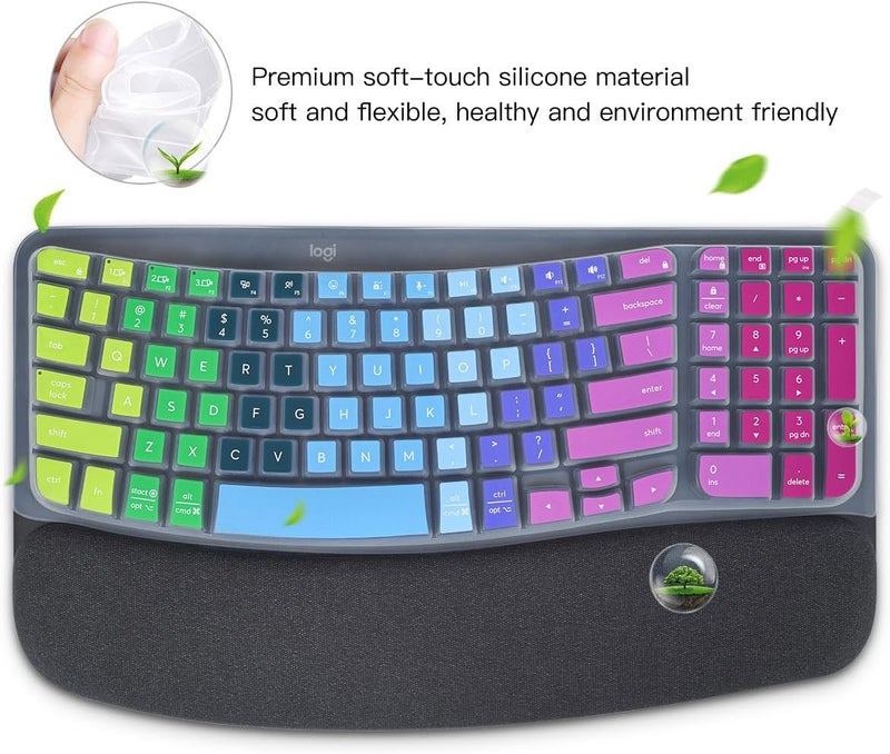 imComor Keyboard Cover Skin for Logitech Wave Keys MK670 Combo Keyboard Skin, Logitech Wave Keys Wireless Ergonomic Keyboard Cover Protector Skin, Waves Key MK670 Accessories, Rainbow - Image 4